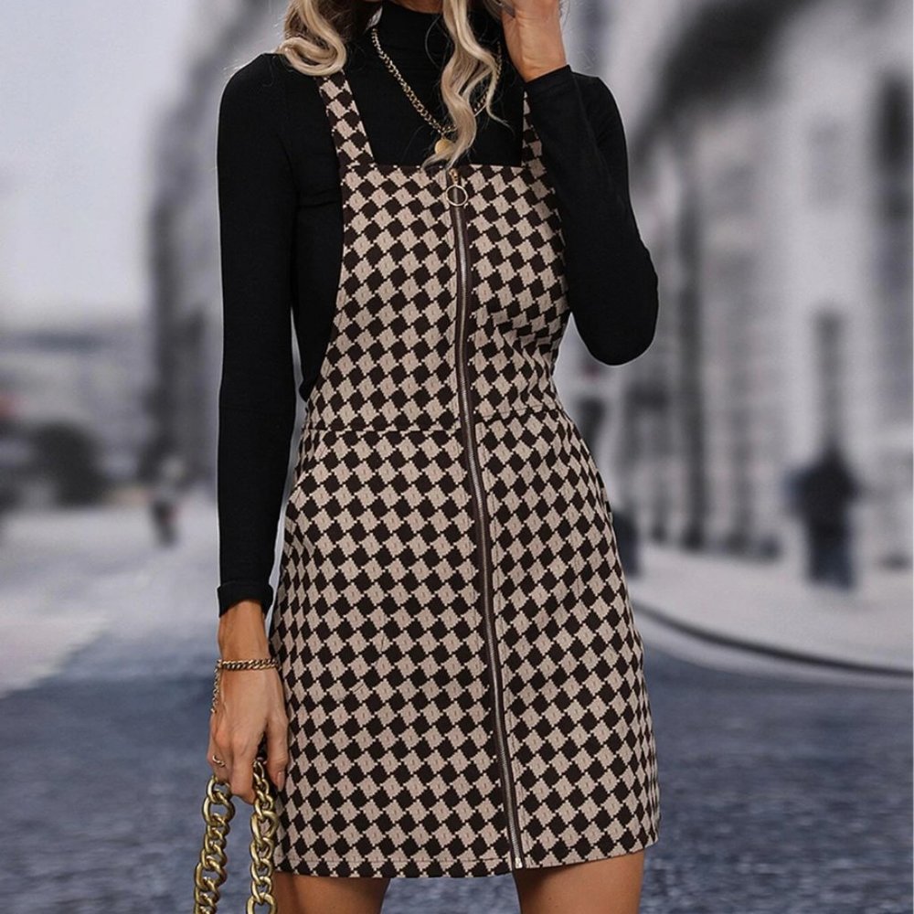 Geo Print Zip Up Overall Dress Without Top - Picture 3 of 6